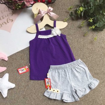 áo 2 dây cotton bé gái nơ ren size 2-6